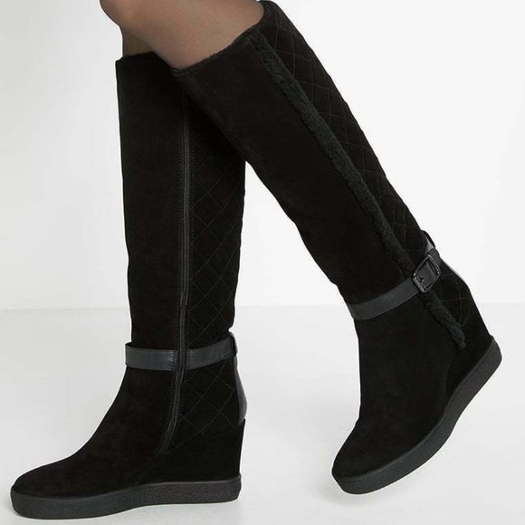 Aquatalia Italy New Tall Weatherproof Wedge Boot NIB Suede Leather Women's πHP - Picture 2 of 16